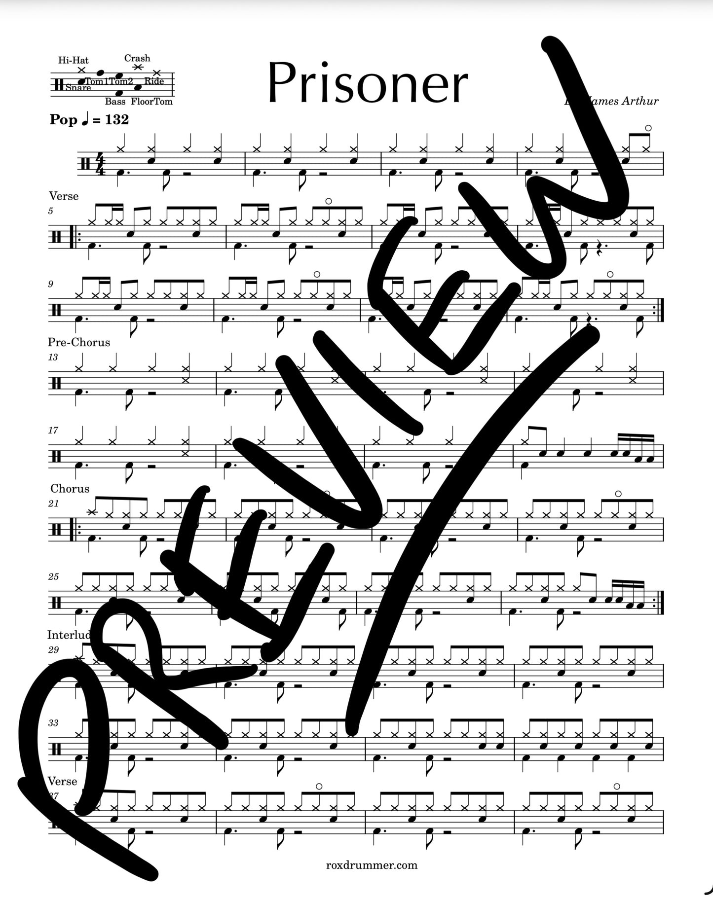 James Arthur - "Prisoner" Drum Sheet Music