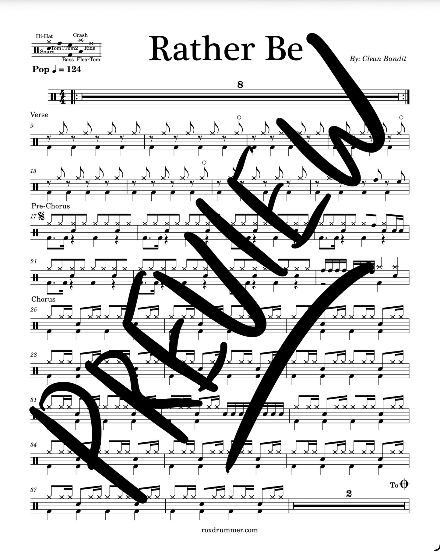 Clean Bandit - "Rather Be" Drum Sheet Music