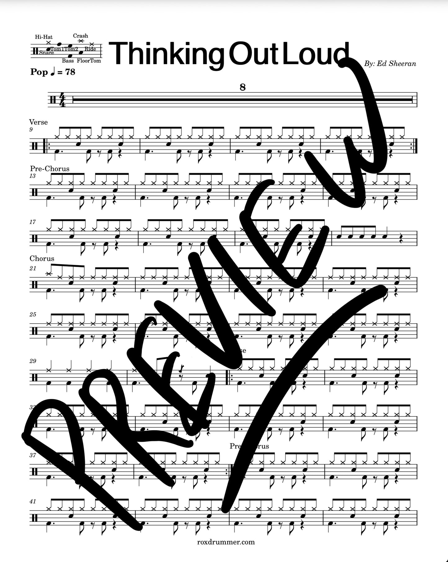 Ed Sheeran - "Thinking Out Loud" Drum Sheet Music