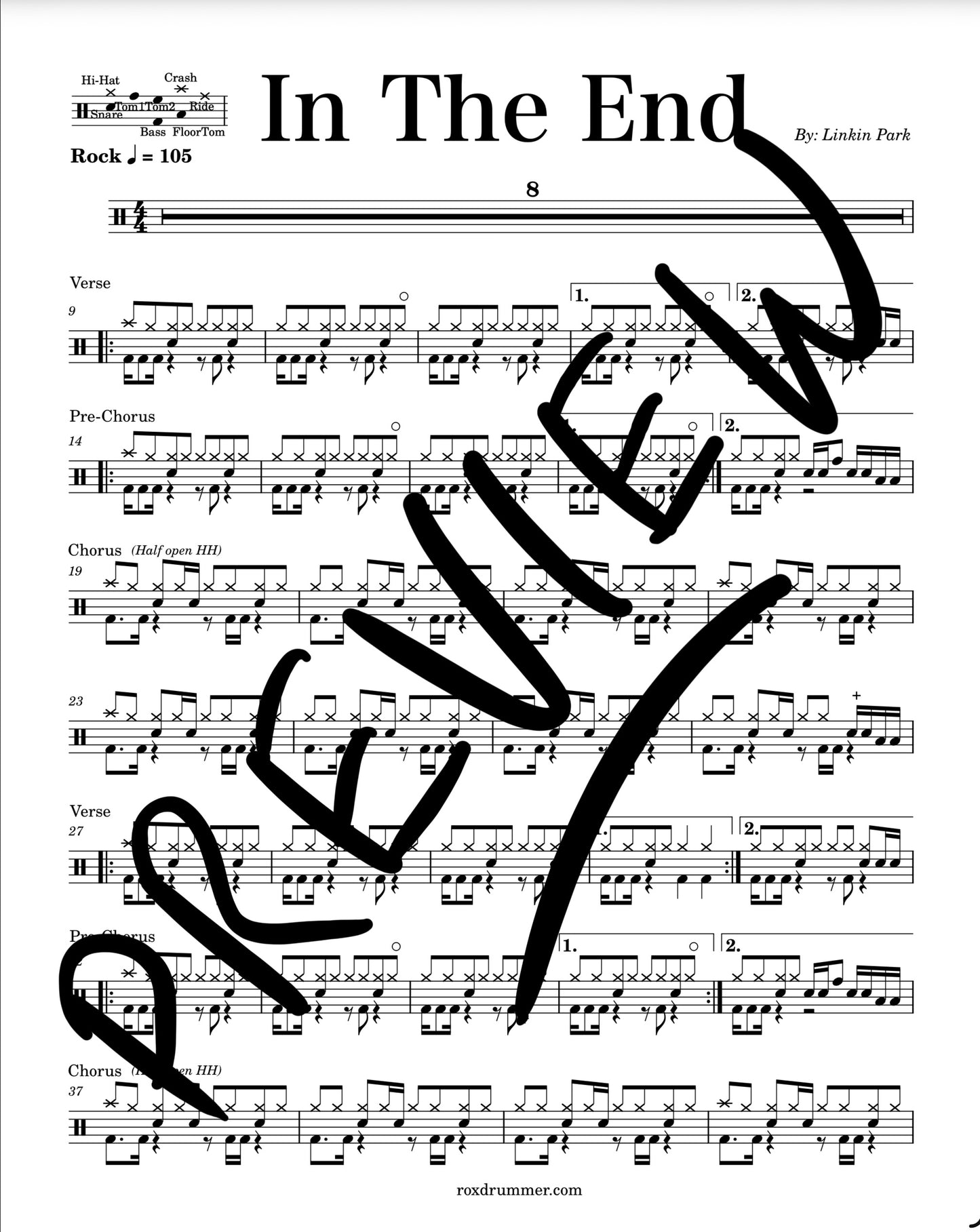 Linkin Park - "In The End" Drum Sheet Music