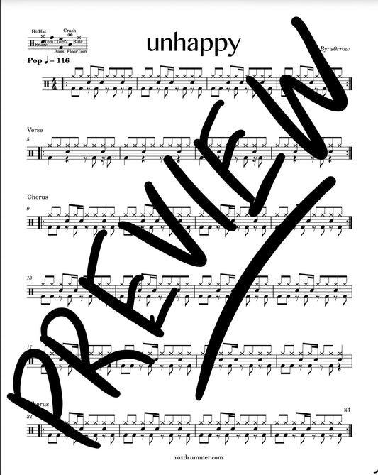 s0rrow - "unhappy" Drum Sheet Music