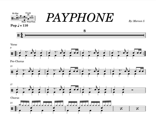 Maroon 5 feat. Wiz Khalifa - "Payphone" Drum Sheet Music