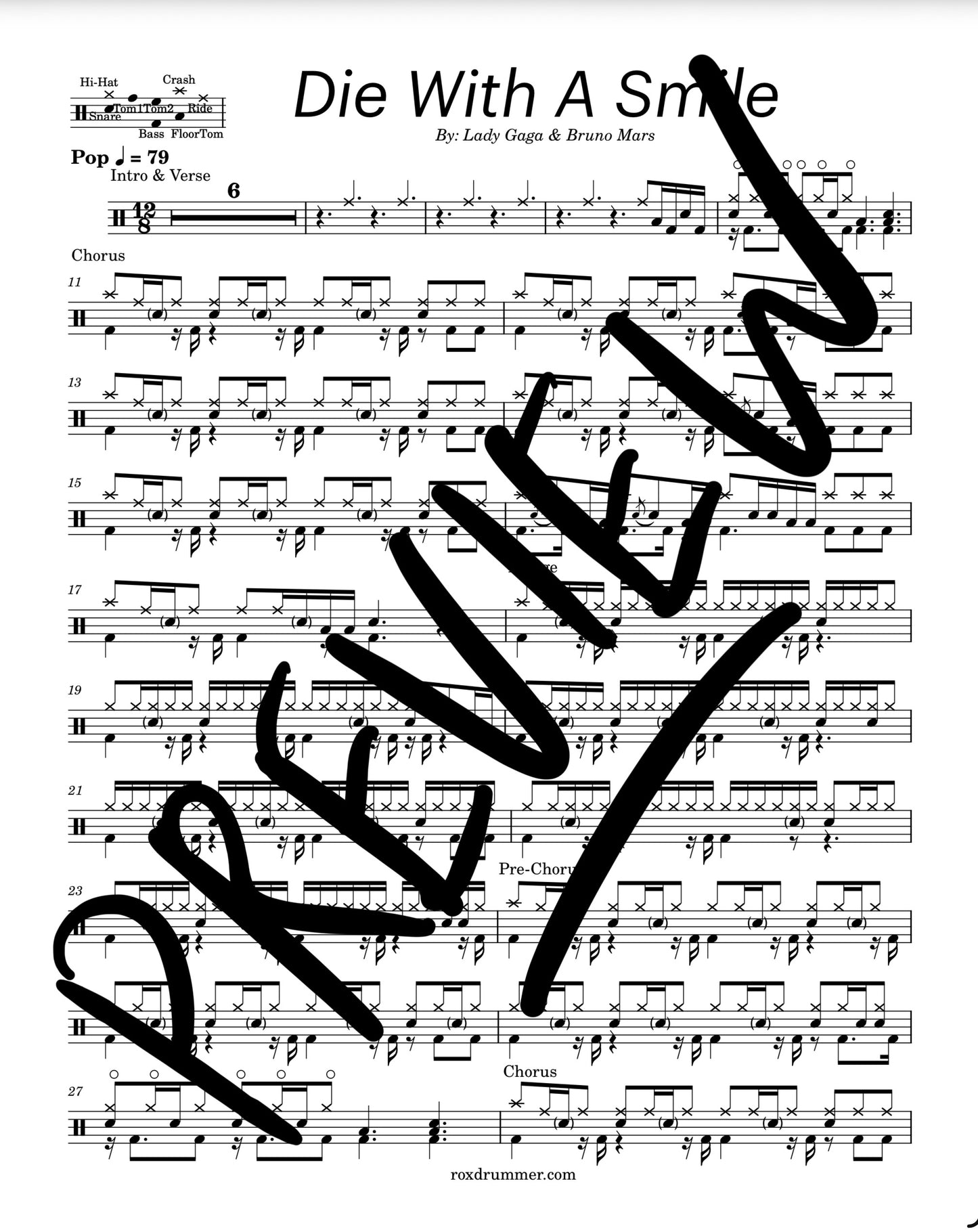 Lady Gaga & Bruno Mars - "Die With A Smile" Drum Sheet Music