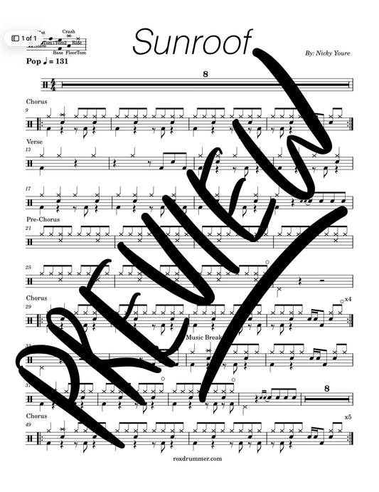 Nicky Youre - "Sunroof" Drum Sheet Music
