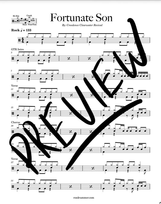Creedence Clearwater Revival - "Fortunate Son" Drum Sheet Music