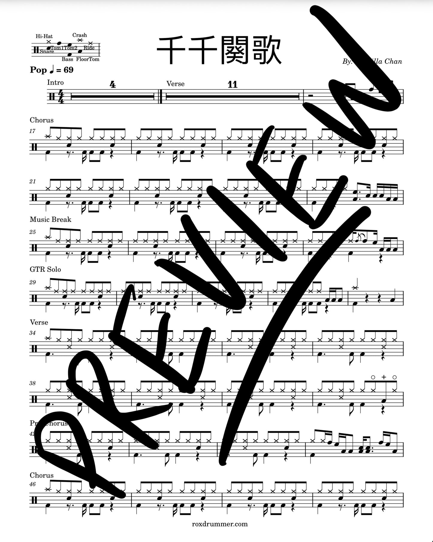 Priscilla Chan - "千千闋歌" Drum Sheet Music
