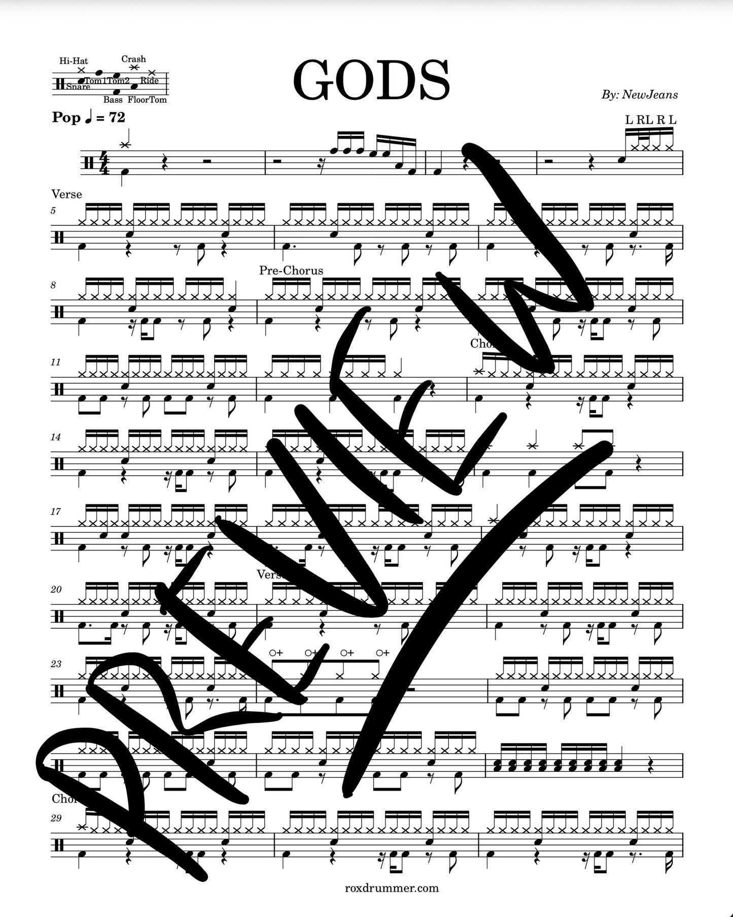 NewJeans - "GODS" Drum Sheet Music