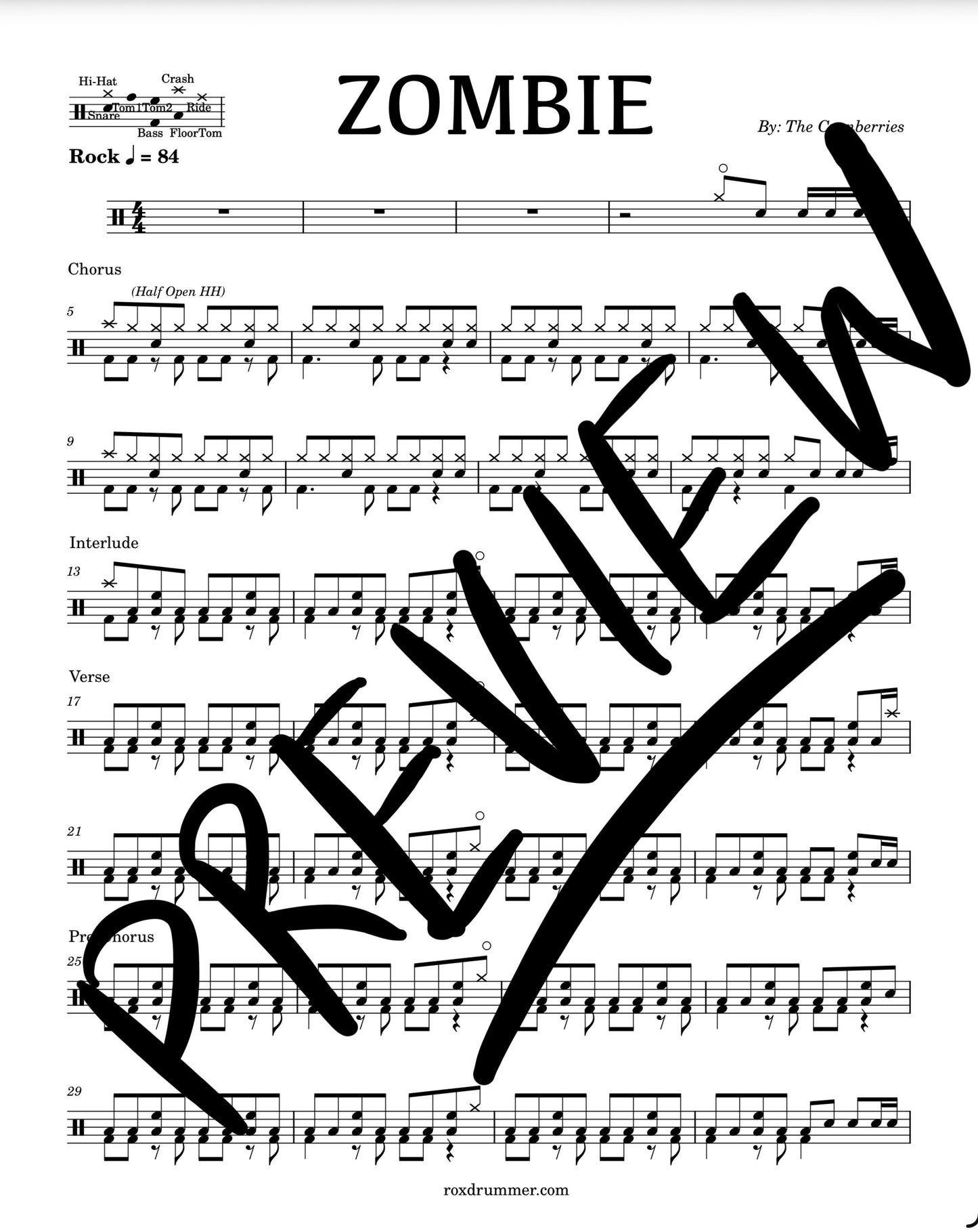 The Cranberries - "Zombie" Drum Sheet Music