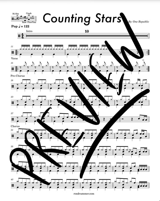 One Republic - "Counting Stars" Drum Sheet Music