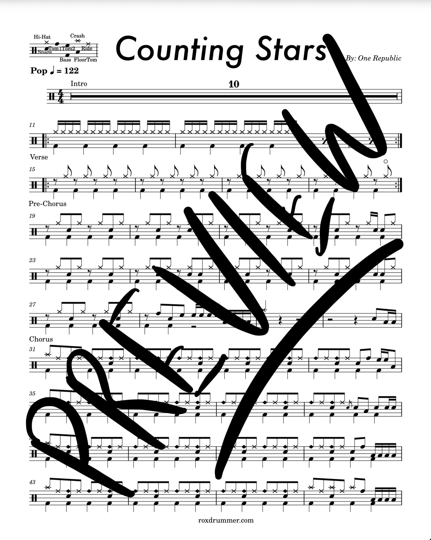 One Republic - "Counting Stars" Drum Sheet Music