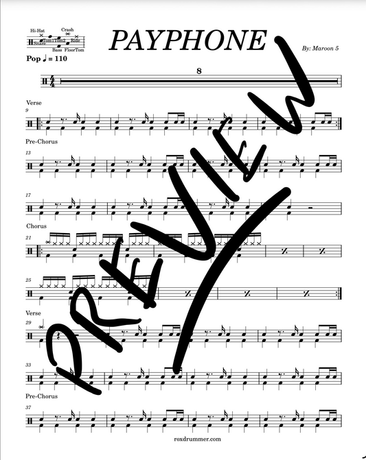 Maroon 5 feat. Wiz Khalifa - "Payphone" Drum Sheet Music