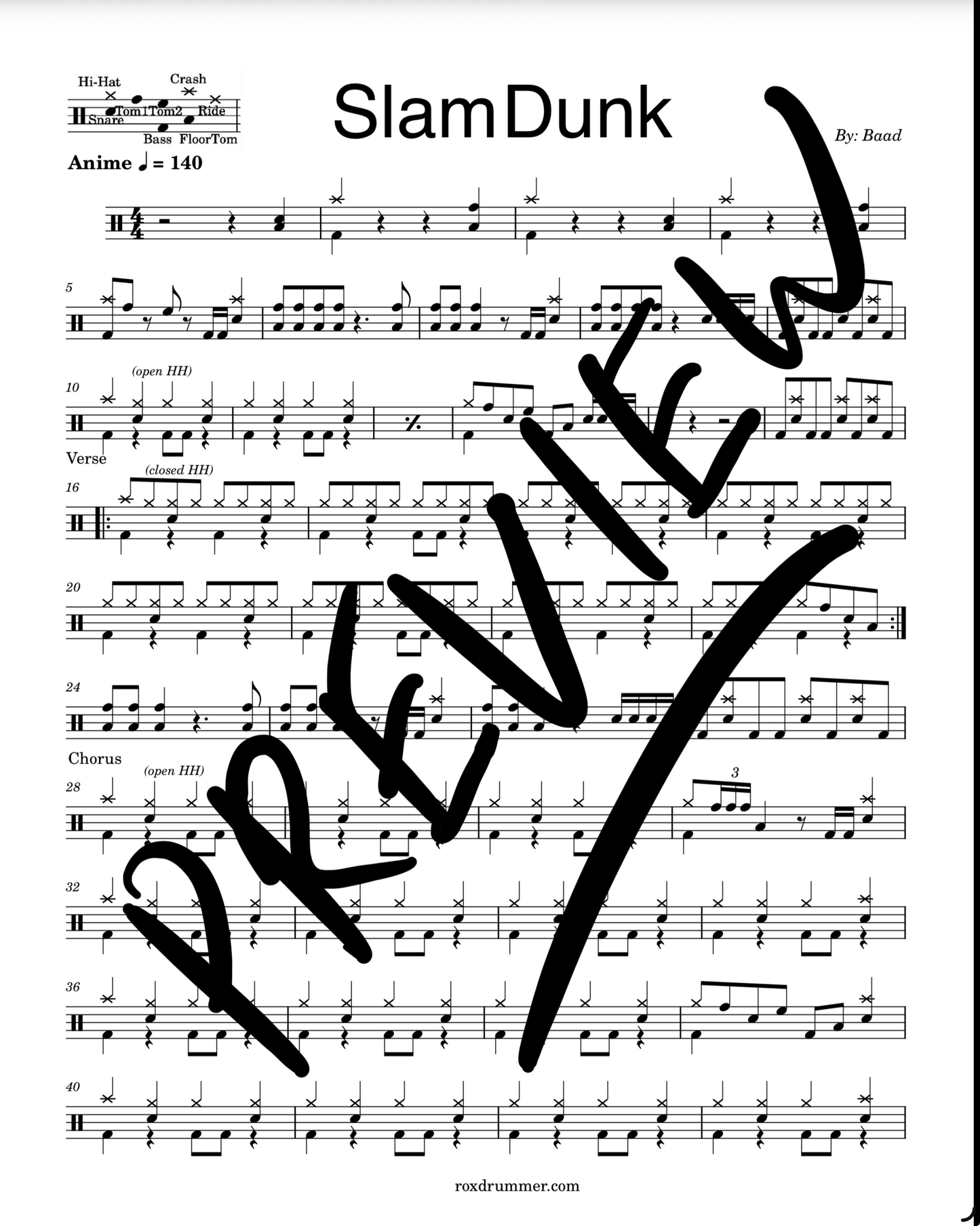 Baad - "Slam Dunk" Drum Sheet Music