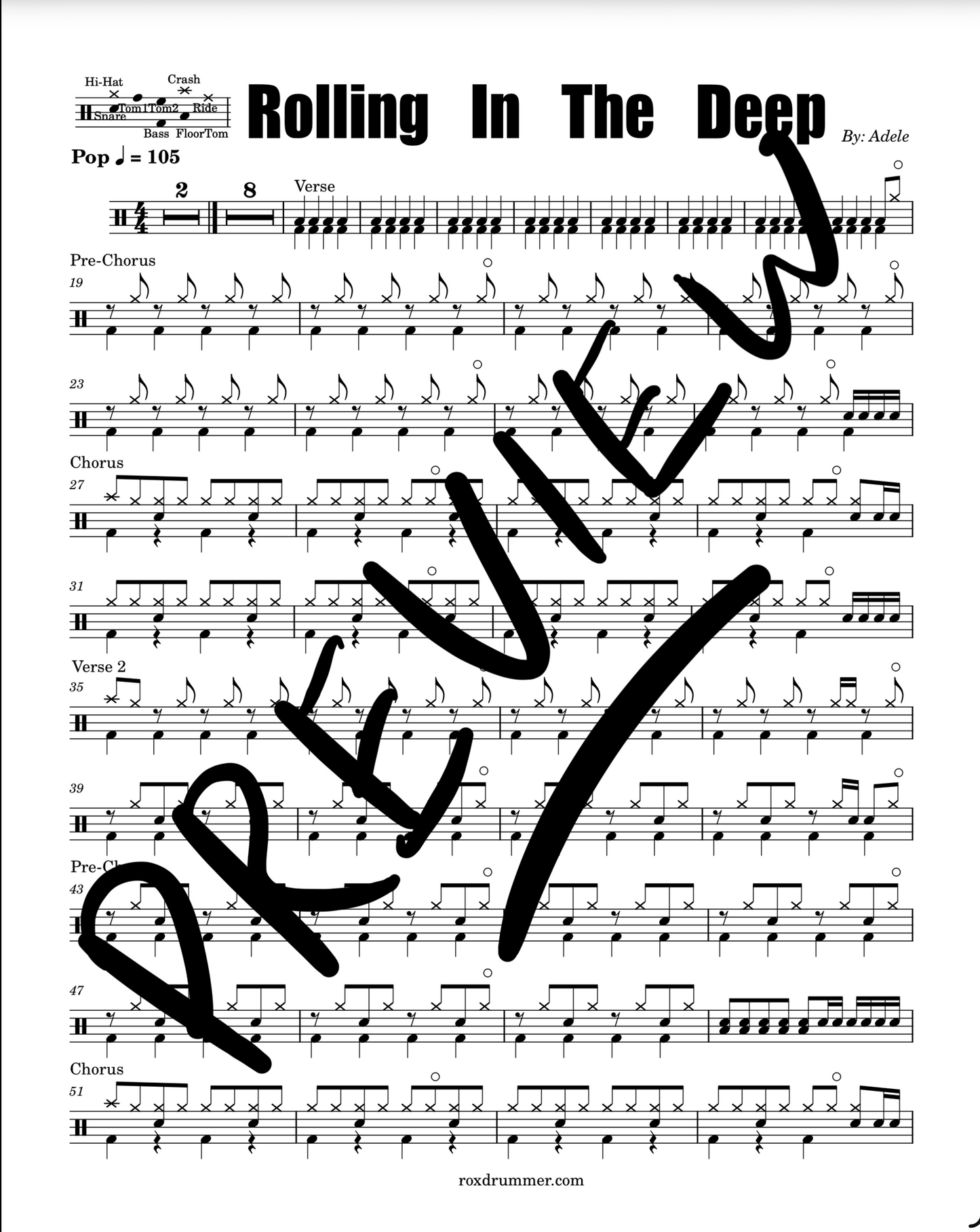 Adele - "Rolling In The Deep" Drum Sheet Music