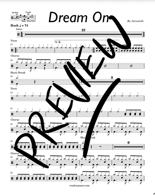 Aerosmith - "Dream On" Drum Sheet Music