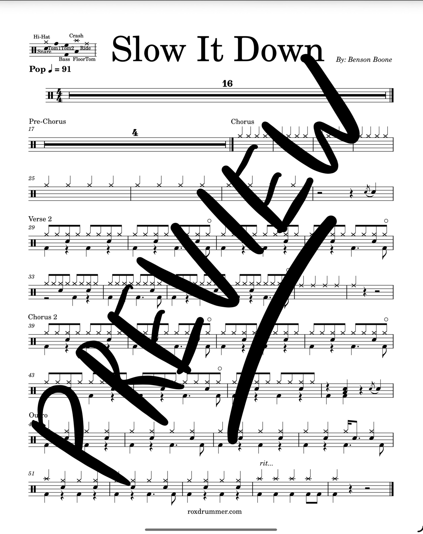 Benson Boone - "Slow It Down" Drum Sheet Music