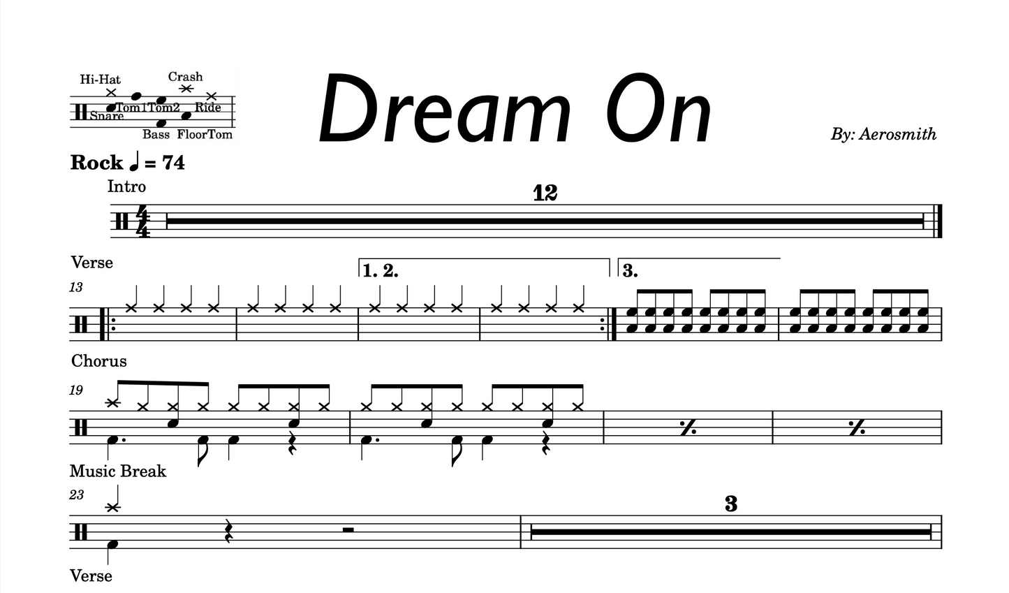 Aerosmith - "Dream On" Drum Sheet Music