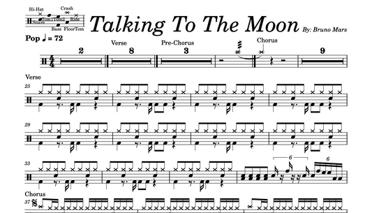 Bruno Mars - "Talking To The Moon" Drum Sheet Music