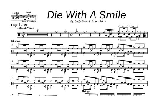 Lady Gaga & Bruno Mars - "Die With A Smile" Drum Sheet Music