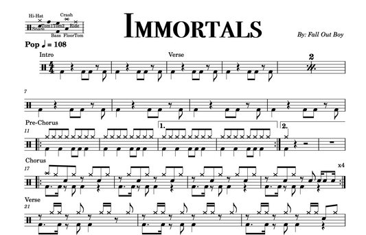 Fall Out Boy - "Immortals" Drum Sheet Music