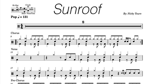 Nicky Youre - "Sunroof" Drum Sheet Music
