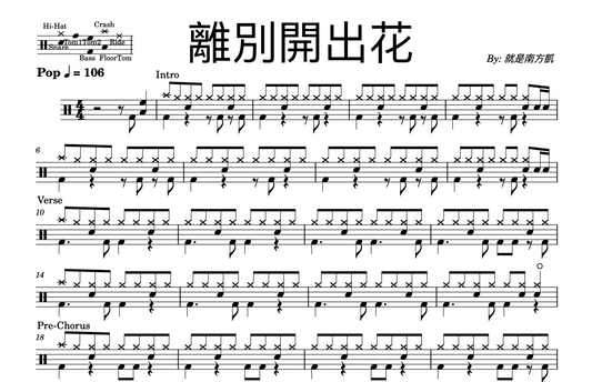 就是南方凱 - "離別開出花" Drum Sheet Music