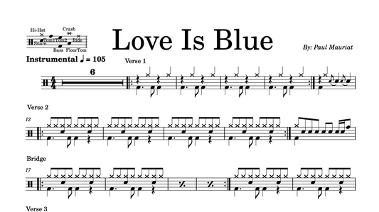 Paul Mauriat - "Love Is Blue" Drum Sheet Music
