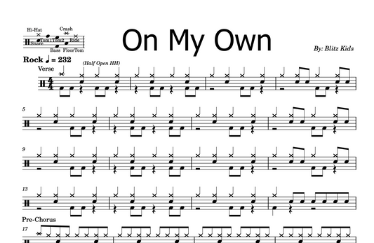 Blitz Kids - "On My Own" Drum Sheet Music