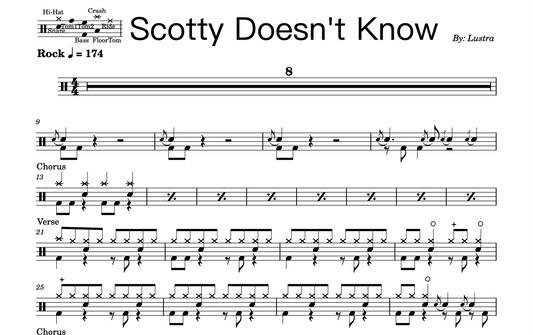Lustra - "Scotty Doesn't Know" Drum Sheet Music