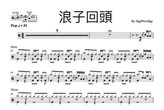 EggPlantEgg - "浪子回頭" Drum Sheet Music