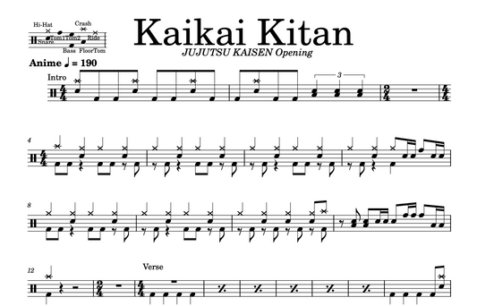 JUJUTSU KAISEN - "Kaikai Kitan" Drum Sheet Music