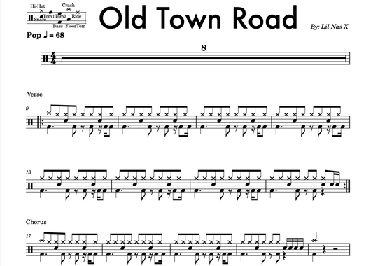 Lil Nas X - "Old Town Road" Drum Sheet Music