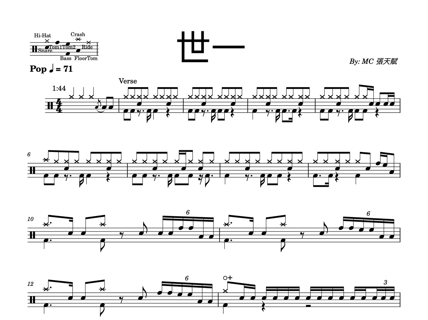 MC 張天賦 - "世一" Drum Sheet Music