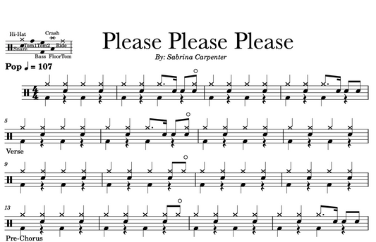 Sabrina Carpenter - "Please Please Please" Drum Sheet Music