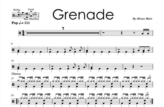 Bruno Mars - "Grenade" Drum Sheet Music