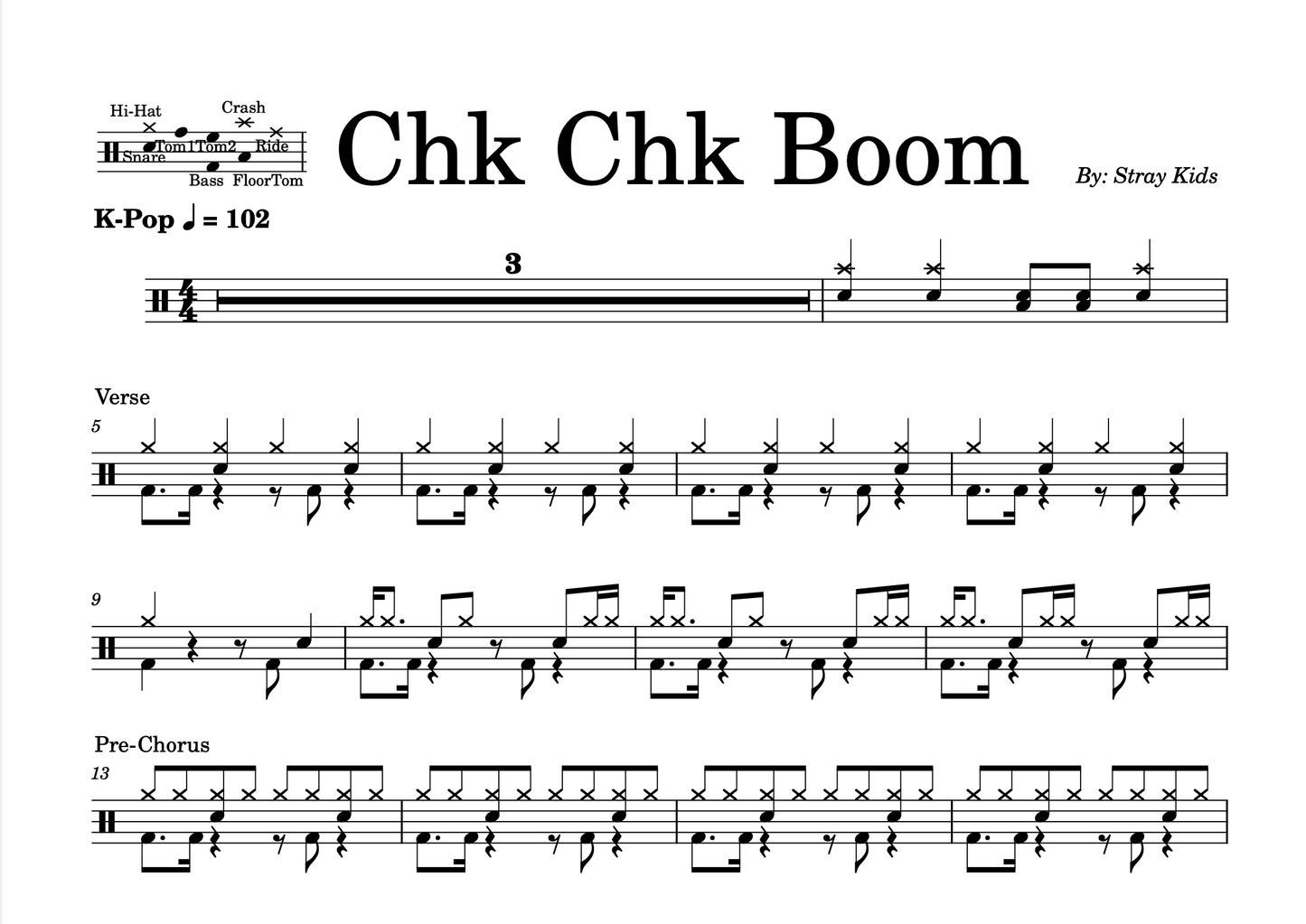 Stray Kids - "Chk Chk Boom" Drum Sheet Music
