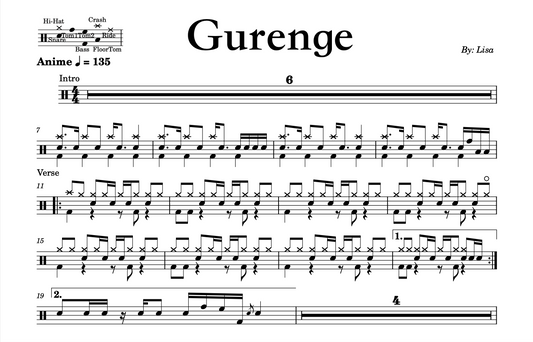 Lisa - "Gurenge" Drum Sheet Music