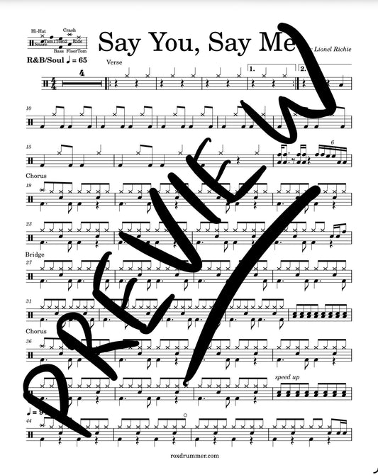 Lionel Richie - "Say You, Say Me" Drum Sheet Music