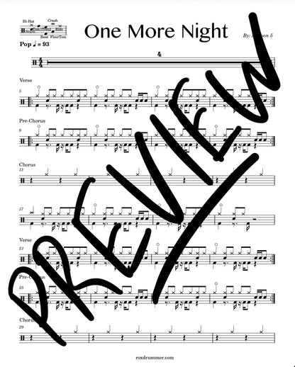 Maroon 5 - "One More Night" Drum Sheet Music