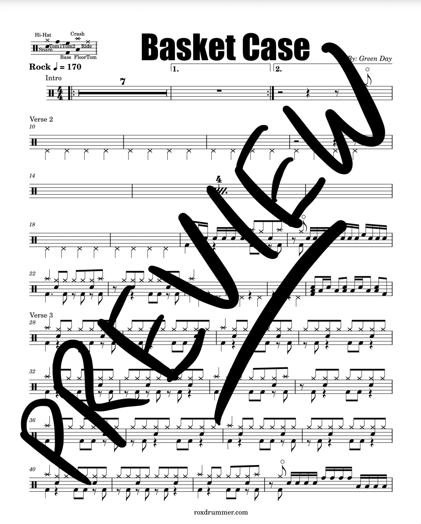 Green Day - "Basket Case" Drum Sheet Music