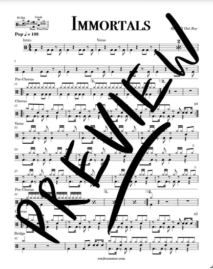 Fall Out Boy - "Immortals" Drum Sheet Music