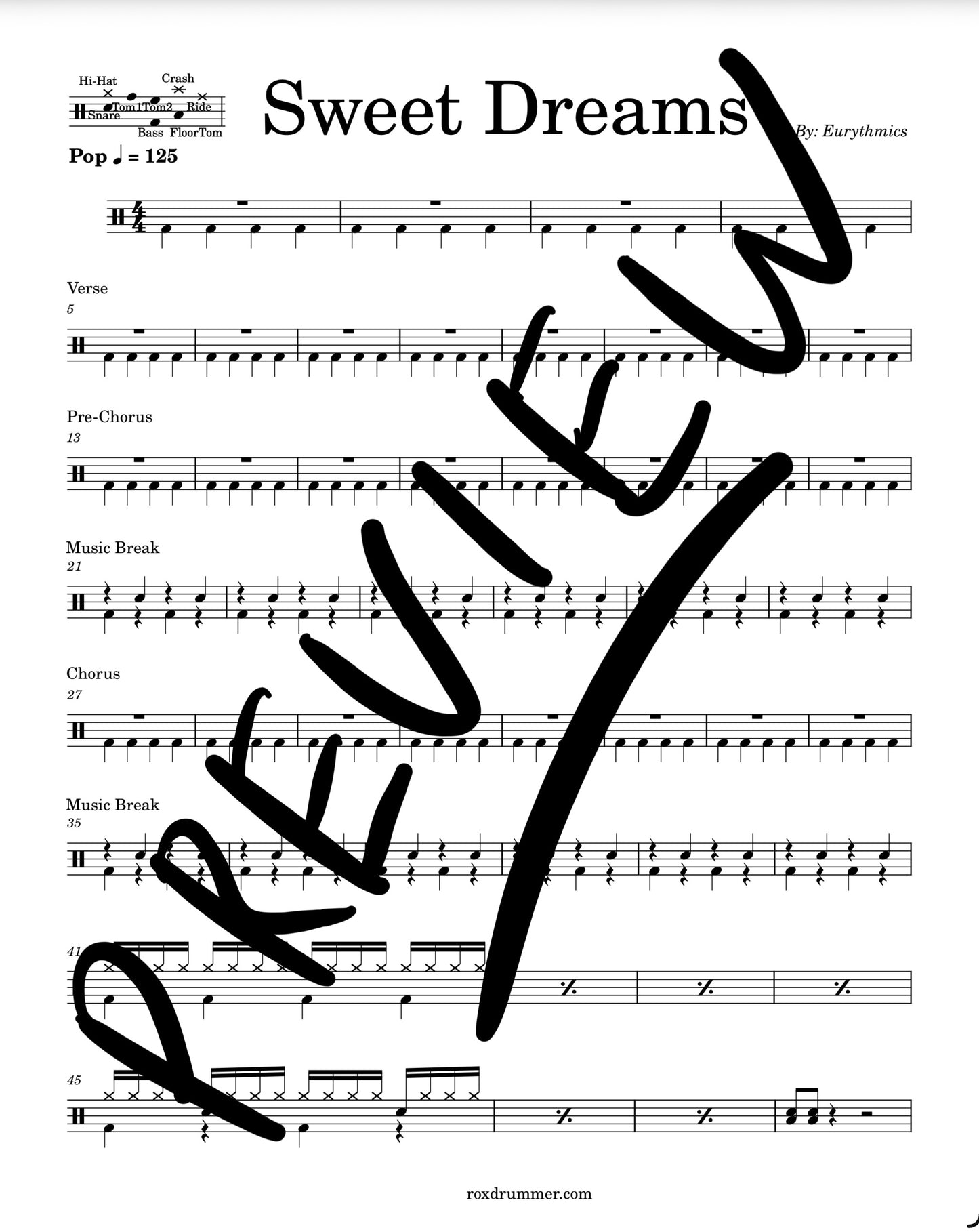 Eurythmics - "Sweet Dreams" Drum Sheet Music