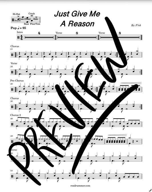 P!nk - "Just Give Me A Reason" Drum Sheet Music