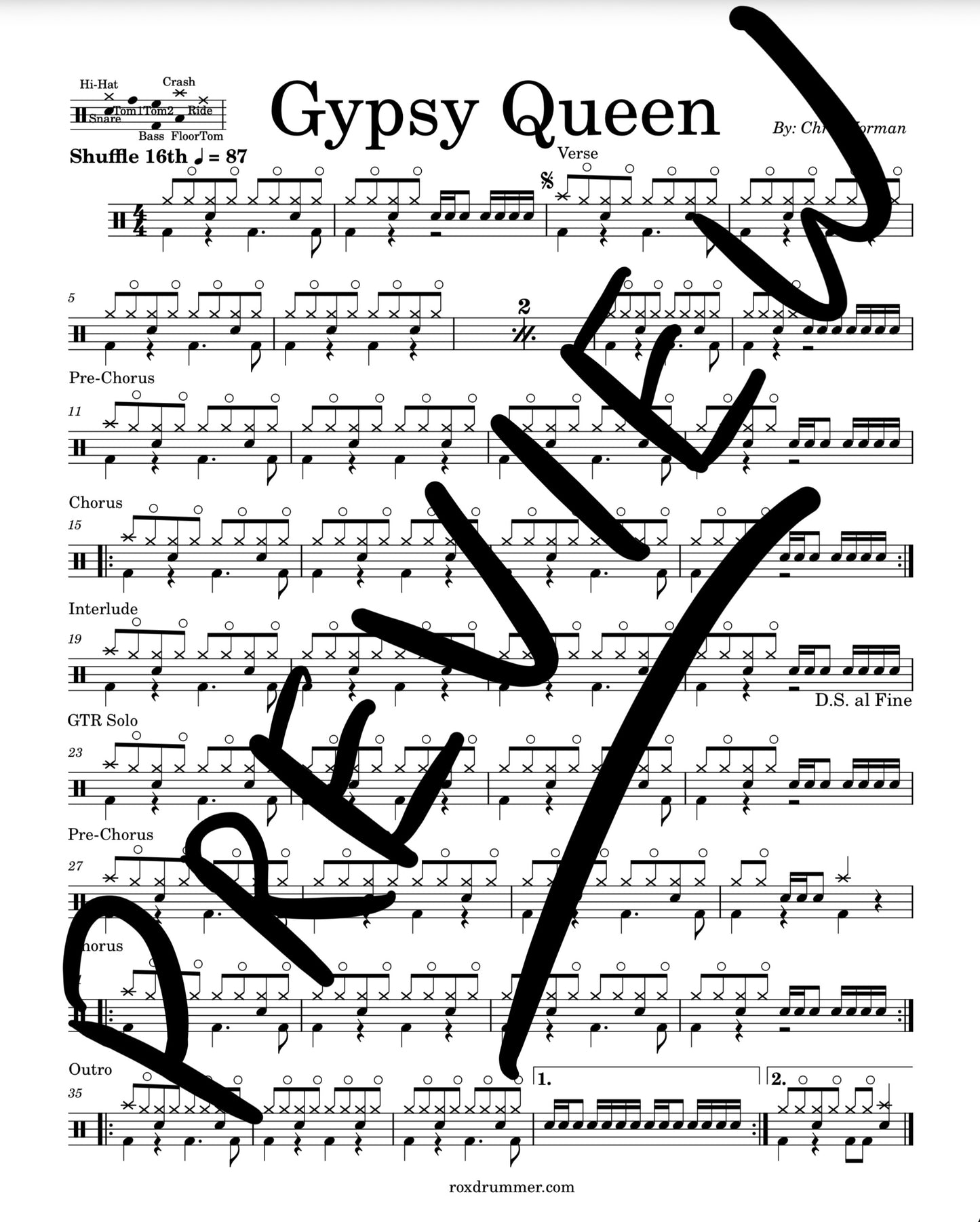 Chris Norman - "Gypsy Queen" Drum Sheet Music