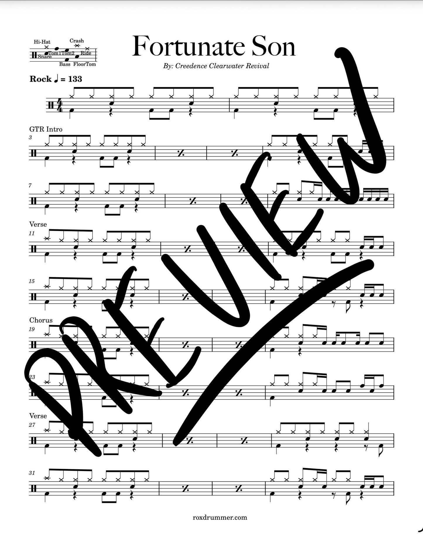 Creedence Clearwater Revival - "Fortunate Son" Drum Sheet Music