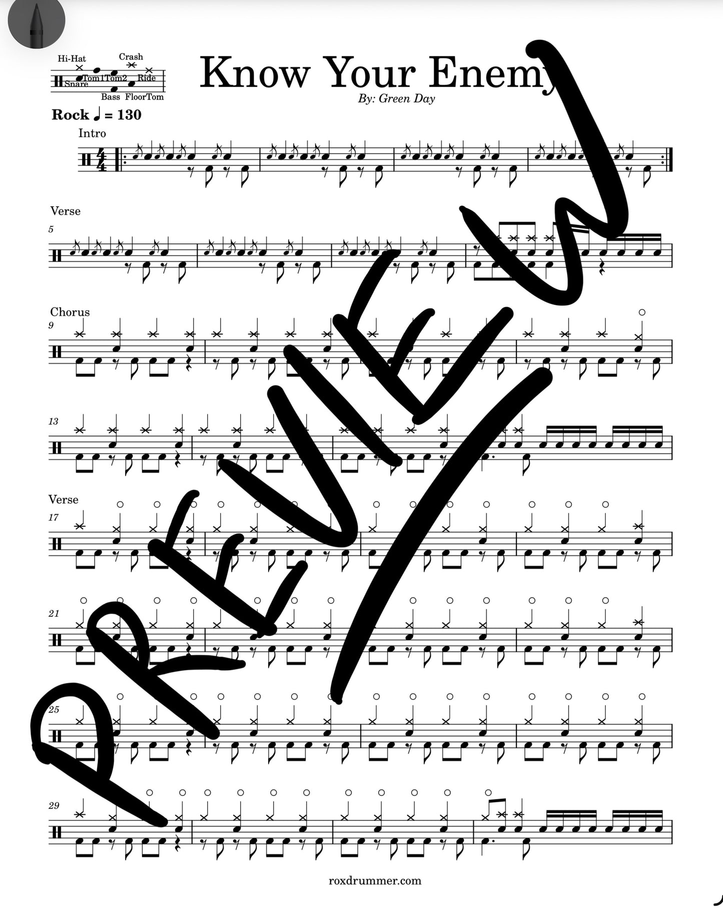 Green Day - "Know Your Enemy" Drum Sheet Music