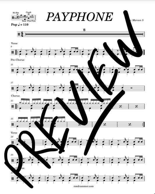 Maroon 5 feat. Wiz Khalifa - "Payphone" Drum Sheet Music