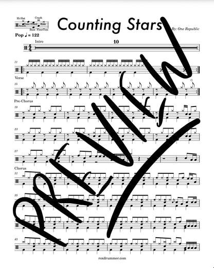 One Republic - "Counting Stars" Drum Sheet Music