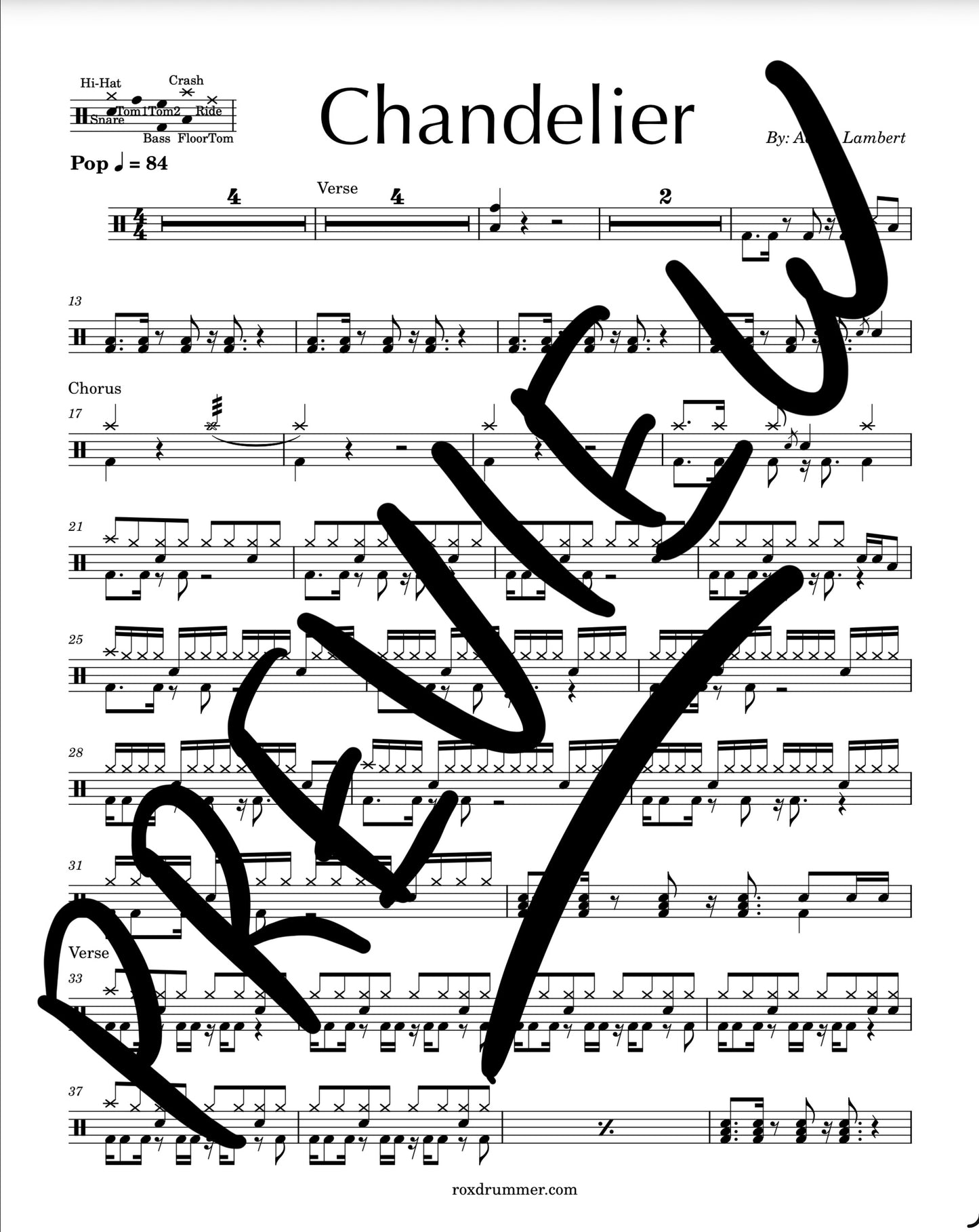 Adam Lambert - "Chandelier" Drum Sheet Music