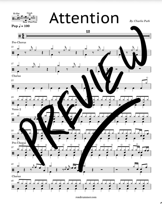 Charlie Puth - "Attention" Drum Sheet Music