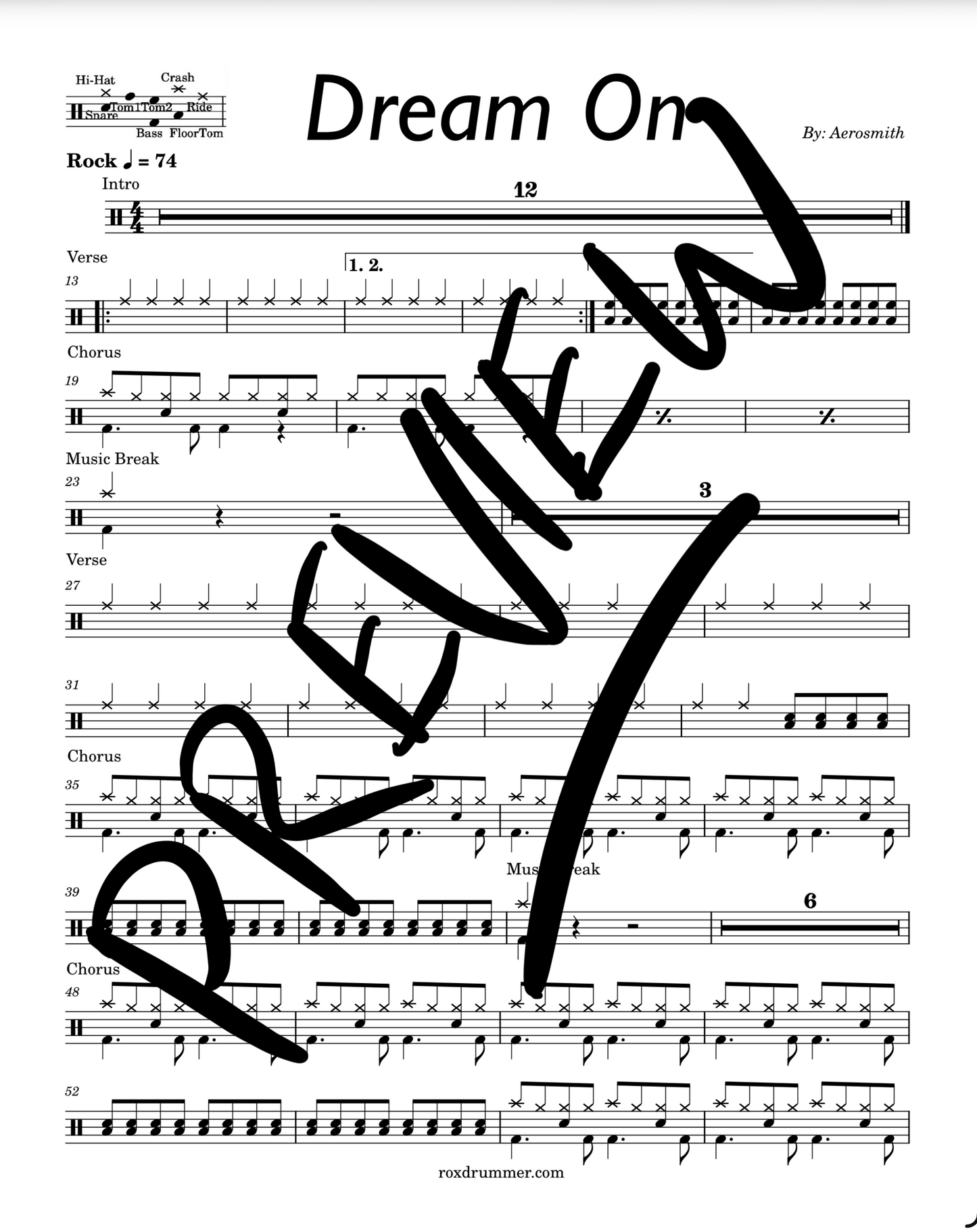 Aerosmith - "Dream On" Drum Sheet Music
